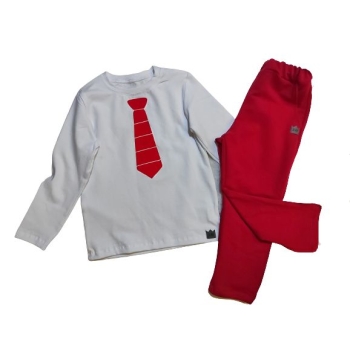 Komplet -biała bluzka z krawatem i czerwone spodnie